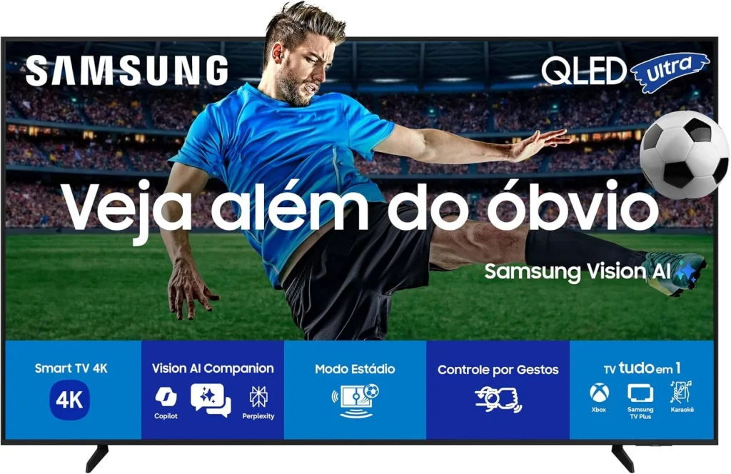 Samsung Vision AI TV 50" True QLED 4K Q7F 2025, Pontos Quânticos, Processador Q4 com IA, Tizen com Atualizações por 7 anos, Art Store, Alexa - QN50Q7FAAGXZD