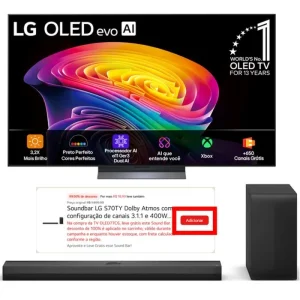 Smart TV 4K LG OLED 77″ C6 Evo AI 165 Hz com Processador AI Alpha 11 Ger3 – OLED77C6PSA + Soundbar LG S70TY Dolby Atmos com configuração de canais 3.1.1 e 400W