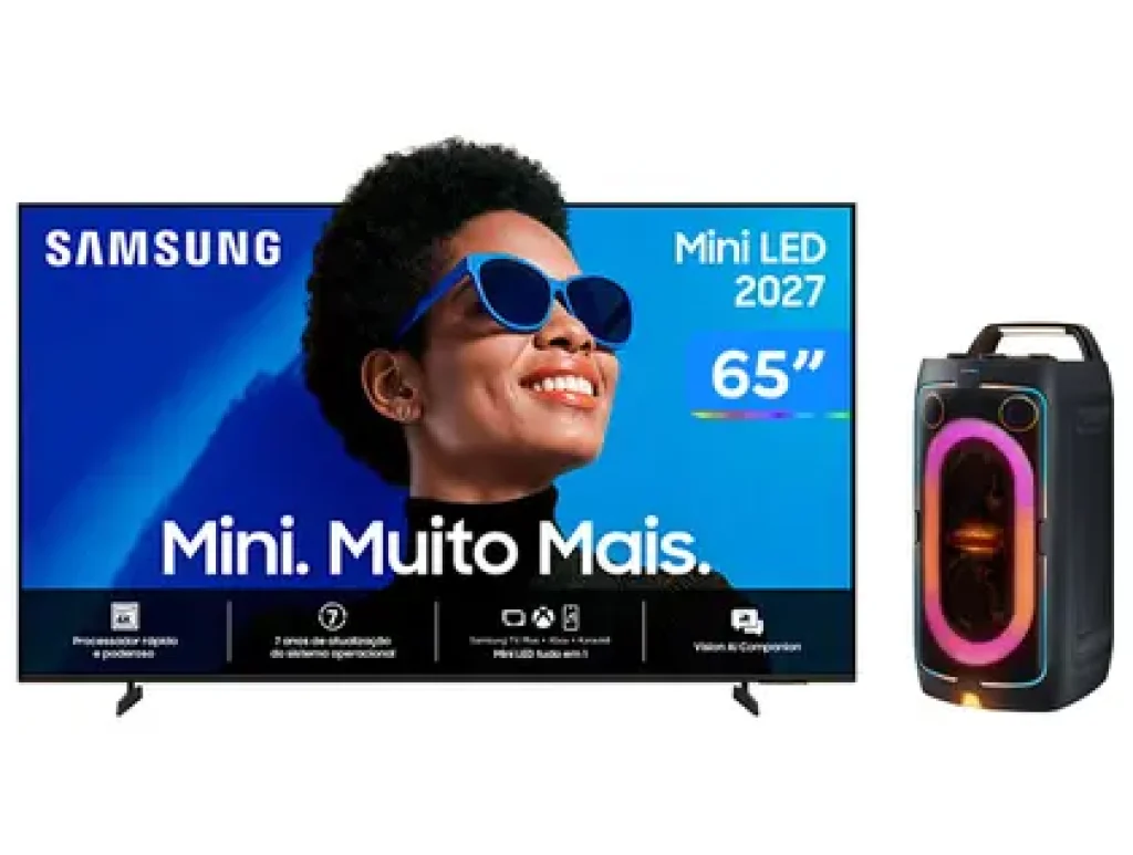 Smart TV 65” Samsung 4K M75H UN65M75HAGXZD - Tizen + Caixa de Som Torre Samsung Sound Tower MX-ST40F Bluetooth 160W RMS