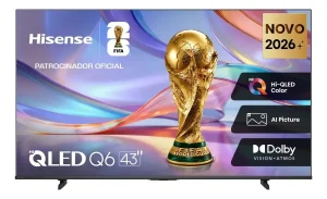 Smart TV Hisense UHD 4K QLED 43″ Polegadas Q6QVV com HDR10+, 4K Upscaler, Dolby Vision•Atmos, VIDAA, AI Sports Mode, Game Mode Plus e Compatível com Alexa – 43Q6QVV