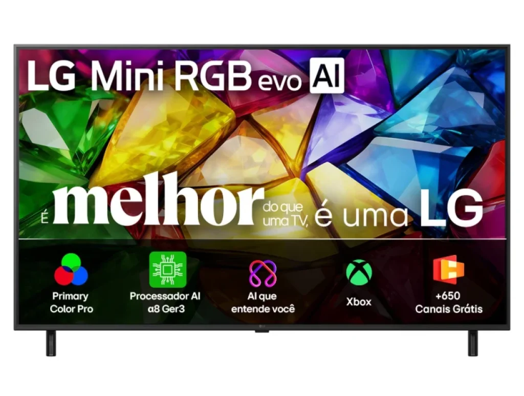 Smart TV LG 75" 4K Ultra HD Mini RGB 120Hz (2026) MRGB85 - Cobertura de cores completa, Precision Diming, AI Hub, Canais grátis, Processador Alpha 8 AI Ger3, WebOS 26, 100% DCI-P3 e Adobe RGB - 75MRGB85BSC