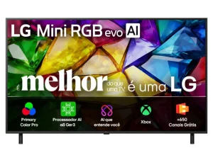 Smart TV LG 75″ 4K Ultra HD Mini RGB 120Hz (2026) MRGB85 – Cobertura de cores completa, Precision Diming, AI Hub, Canais grátis, Processador Alpha 8 AI Ger3, WebOS 26, 100% DCI-P3 e Adobe RGB – 75MRGB85BSC