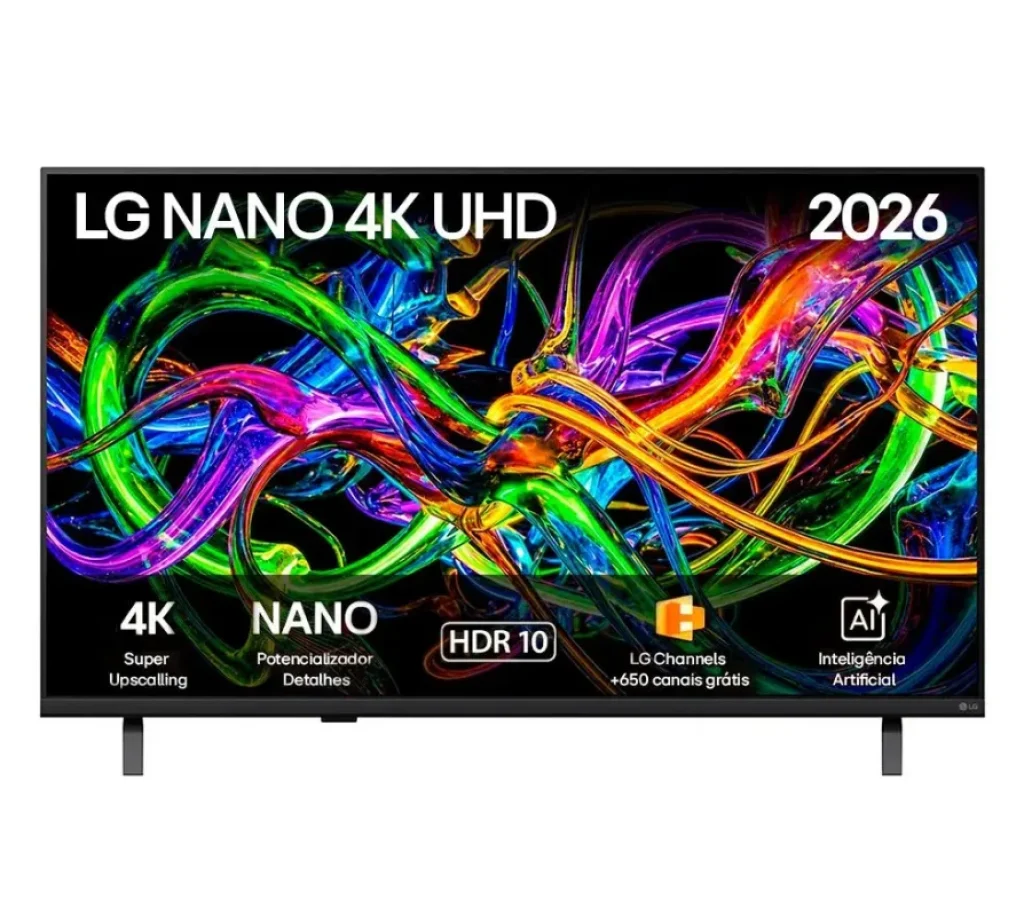 Smart TV LG 75” 4K Ultra HD NANO AI NU855 (2026) – Canais grátis, Processador Alpha 7 AI, 4K Super Upscaling, Nano Detail Enhancer, HDR10 Pro, WebOS 26 – 75NU855BPSA