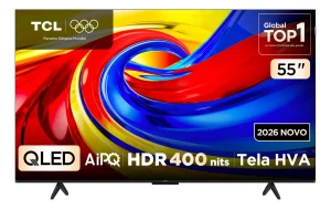 Smart TV TCL 55″ 4K UHD QLED P7L 120Hz VRR – Design Slim, Canais grátis, Tela HVA, HDR 10+, HLG, Google TV, TCL AI, Dolby Vision e Atmos – 55P7L