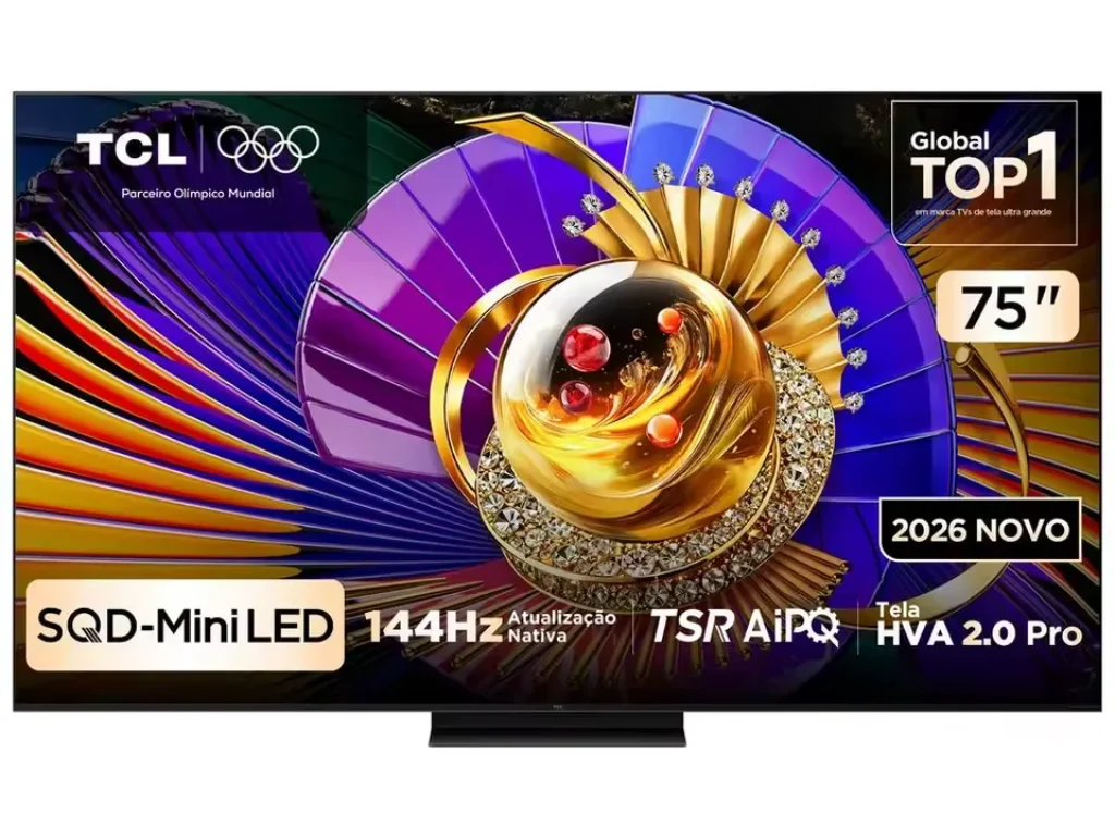 Smart TV TCL Premium SQD-Mini LED 75” 4K 144Hz, Design Ultra Slim, Canais grátis, Processador AiPQ Pro, Dolby Vision IQ & Atmos, Google TV, Som Bang & Olufsen – 75C7L