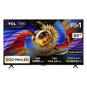 Smart TV TCL SQD-Mini LED 65” Q7D Pro 4K 144Hz, HDR 2200 nits, HVA 2.0 Pro Panel, Precise Dimming Zones, 100% Wide Color Gamut, Design Super Slim, Canais grátis, Processador AiPQ TSR, Dolby Vision • Atmos, Google TV, Som Onkyo Hi-Fi 2.1 – 65Q7D