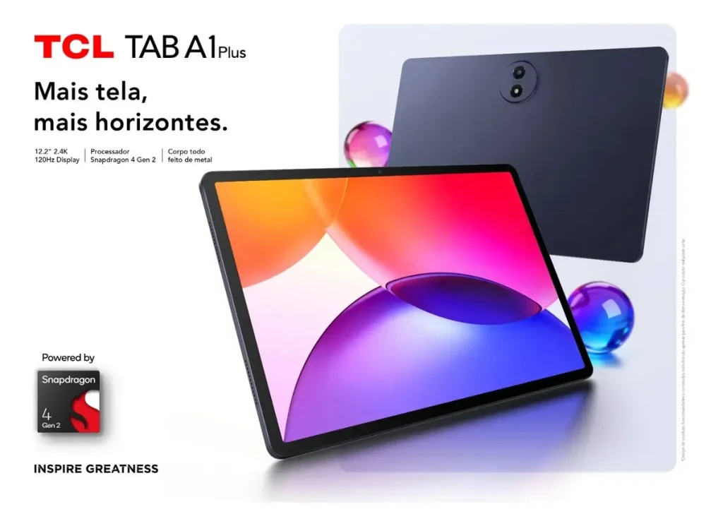 Tablet TCL A1 Plus, Tela 11,5" 2.4K IPS 120Hz, 128GB ROM, 6GB RAM (+10GB Boost), Snapdragon 4 Gen 2, 8.000mAh 20W, Capa Smart + Caneta T-Pen 2 - 9445X1-2ALCBR11-3