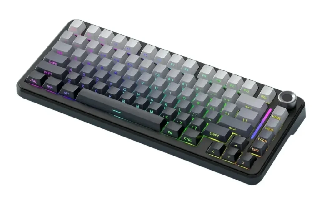 Teclado Mecânico Free Wolf F75 Sem Fio 75% RGB, Bluetooth, USB-C, 2.4GHz, Switch Outemu Silver Moon, Hot-swap, 81 teclas, Sea Reef Black