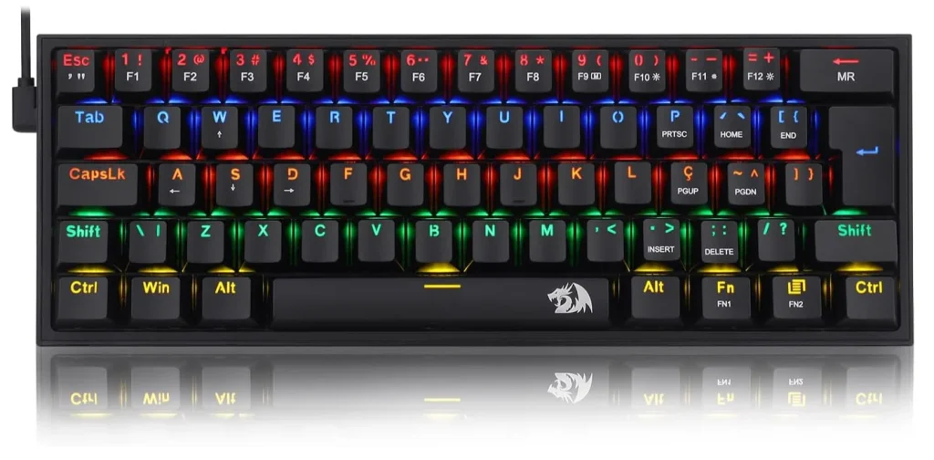 Teclado Mecânico Gamer Redragon Fizz Rainbow Preto Switch Blue