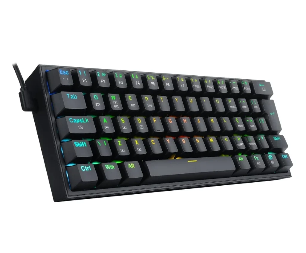 Teclado Mecânico Sem Fio Redragon Fizz Pro RGB Preto Switch Brown Tri-Mode USB-C, 2,4 GHz e BT 5.0 - K616-RGB-B