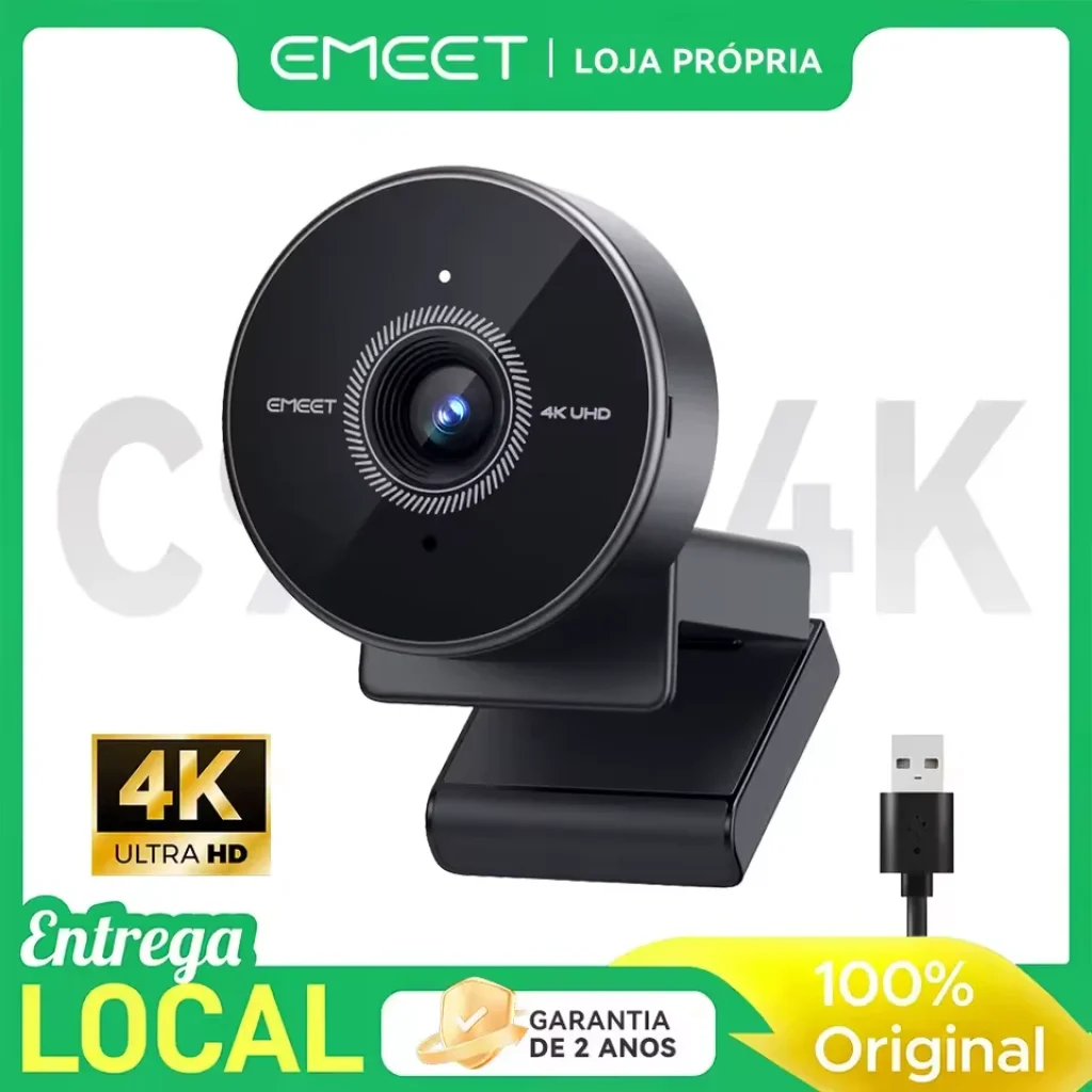 Webcam Emeet C950 4K 60FPS com Foco Automático PDAF, 8 Megapixels 4K UHD, FOV de 73°, Capa de privacidade, USB 2.0 Plug