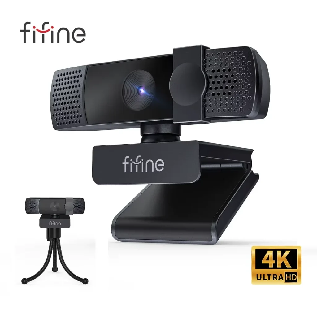 Webcam USB 4K Fifine K438 - Câmera com Resolução Cristalina, 8MP CMOS, Foco Automático estável e nítido, Microfone com Cancelamento de Ruído, Privacy Cover