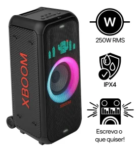 Caixa de Som LG XBOOM XL7T Bluetooth 5.1, 250W, Som Potente, LED Personalizável, Party Mode, Resistente à Água IPX4, Bateria Longa Duração e Design Compacto