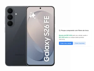 Celular Samsung Galaxy S26 FE 5G – 128GB, 8GB RAM, NFC, Tela 6,7″ 120Hz Dynamic AMOLED 2X, 50MP, 4900mAh 45W – Grafite