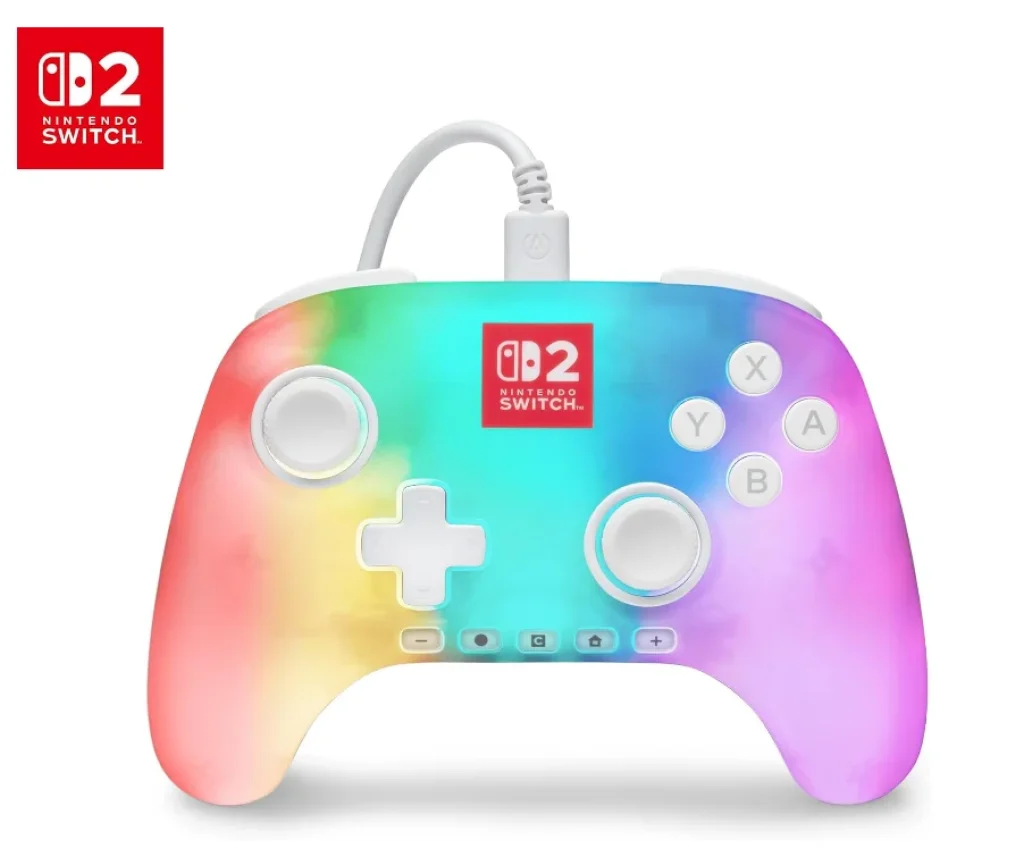 Controle Com fio PowerA Advantage Lumectra para Nintendo Switch 2 - Branco, Oficialmente licenciado, Iluminação Interna RGB, Efeitos Hall, Botões mapeáveis, Botão C - NSGP0524-01