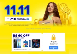 Cupom Mercado Livre R$60 OFF em Todo o site, Mínimo R$499 – Resgate hoje e use amanhã 00:00