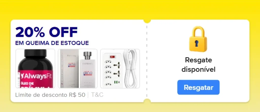 Cupom Mercado Livre 20% OFF em Queima de Estoque, Limitado a R$50 - Resgate hoje e use 00:00