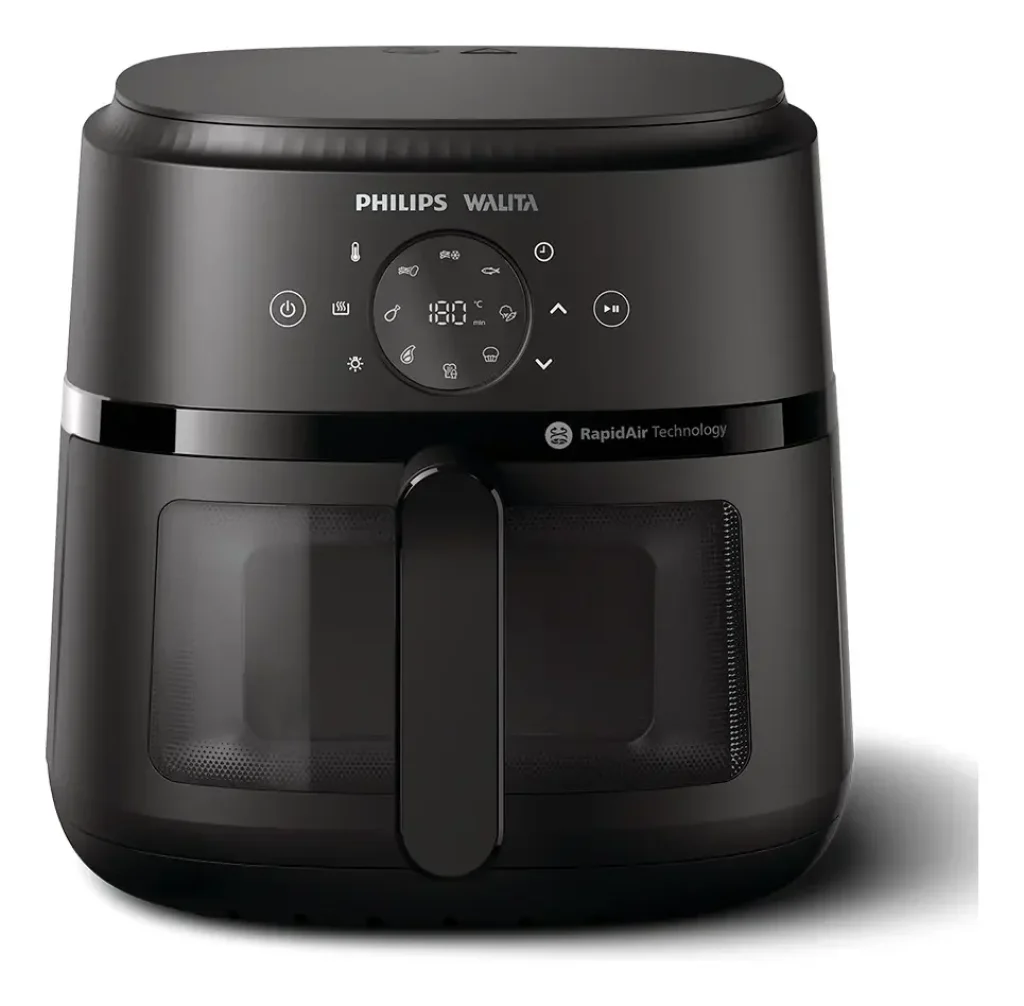 Fritadeira Airfryer Philips Walita Digital com Visor Série 2000 XL - 6,2 litros, Tecnologia RapidAir, Grelha Removível, Display digital Touch, 2 anos de garantia, Preta (NA230/00)