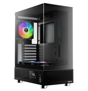 Gabinete Gamer Gamdias Atlas E1 Preto com 3 Fans 120mm ARGB – Display integrado para monitoramento de temperaturas dos componentes