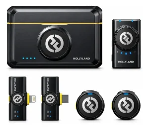 Microfone de Lapela Sem Fio, Hollyland Lark M2, (2TX+2RX+Estojo de Carregamento) Cancelamento de Ruído para Gravação e Transmissão, Mini Microfone 48kHz/24bit, Compatível com iPhone/Camera/Android/PC