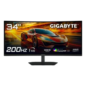 Monitor Gamer Curvo Gigabyte 34″, QHD, 200Hz, 1ms, VA, Adaptive-Sync, FreeSync Premium, HDR 400, Som Integrado, Preto – G34WQC2