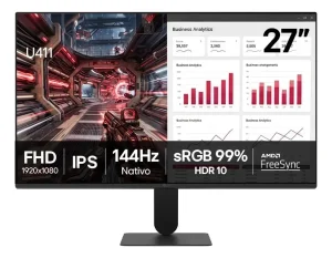 Monitor LG 27″, FHD, IPS, 144Hz Nativo, 1ms (MBR), NVIDIA G-SYNC, AMD FreeSync, HDR10, 99% sRGB – 27U411B-B