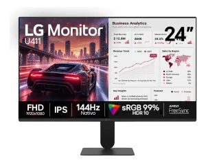 Monitor LG FHD Gamer & Office com telaIPS 24”, 1ms (MBR), 144Hz nativo, FreeSync, HDR10, sRGB, Modo leitura, Flicker Safe, HDMI, Black Stabilizer, Dynamic Action Sync, Preto -24U411B