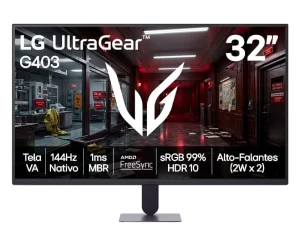 Monitor LG UltraGear – 32” FHD, 144Hz VA, 1ms (MBR), AMD FreeSync, HDR10, sRGB 99%, Preto – 32G403B