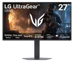 Monitor LG UltraGear, Tela IPS FHD de 27”, 300Hz, 1ms (GtG), sRGB 99%, NVIDIA G-Sync, AMD FreeSync Premium, HDR10, HDMI, Preto – 27G550B