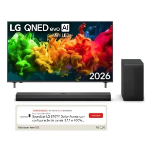 Smart Tv 55″ LG QNED Evo QNED80 + Soundbar LG S70TY 3.1.1 Canais