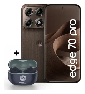 Combo Motorola Smartphone Edge 70 Pro 5G – 256GB 12GB RAM (+12GB Boost), Tela 6,8″ 1.5K Extreme AMOLED 144Hz, Bateria 6500mAh 90W Madeira + Moto Buds 2 Plus Bose Azul Marinho