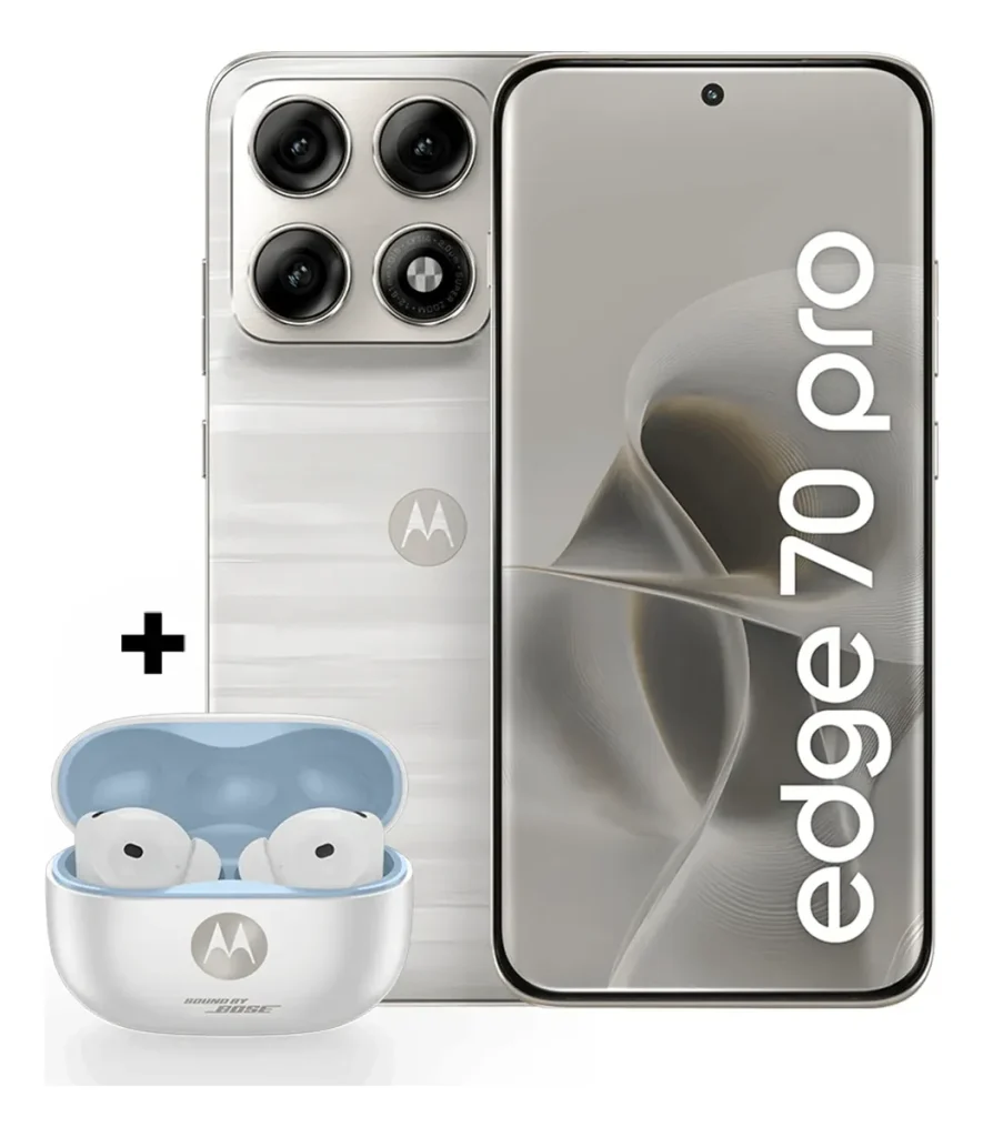 Smartphone Motorola Edge 70 Pro 5G - 256GB 24GB (12GB RAM+12GB RAM Boost), Dimensity 8500 Extreme, 4 Câmeras de 50MP, Tela 6,8" 1.5K Extreme AMOLED 144Hz Pantone™, Bateria 6500mAh TurboPower™ 90 W, IP68/IP69 + + Moto Buds 2 Plus Bose Branco