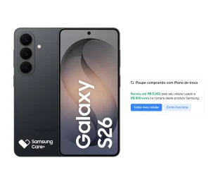 Smartphone Samsung Galaxy S26 5G – 256GB, 12GB RAM, Câmera Tripla de 50+12+10, Exynos 2600, Tela de 6.3″ Dynamic AMOLED 2X 120Hz