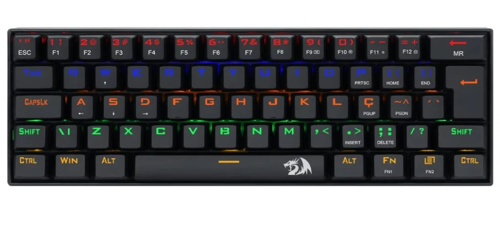 Teclado Gamer Redragon Lakshmi, Rainbow, Switch Redragon MK II Red, Layout 60%, ABNT2, Preto - K606-R (PT-RED)