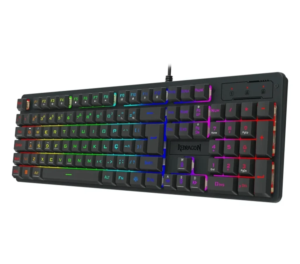 Teclado Gamer Redragon Netherbane Membrana Iluminação Rainbow Preto ABNT2 - K521-R PT