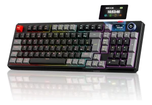 Teclado Mecânico Basike Sem Fio Com Tela, Tri-Mode Bt5.0/2.4 G/Usb-C, Rgb Teclado Gamer Hot Swap Com Personalizável E Anti Ghosting, Teclado Switch Vermelho Wireless Para Jogos/Pc/Mac/Linux