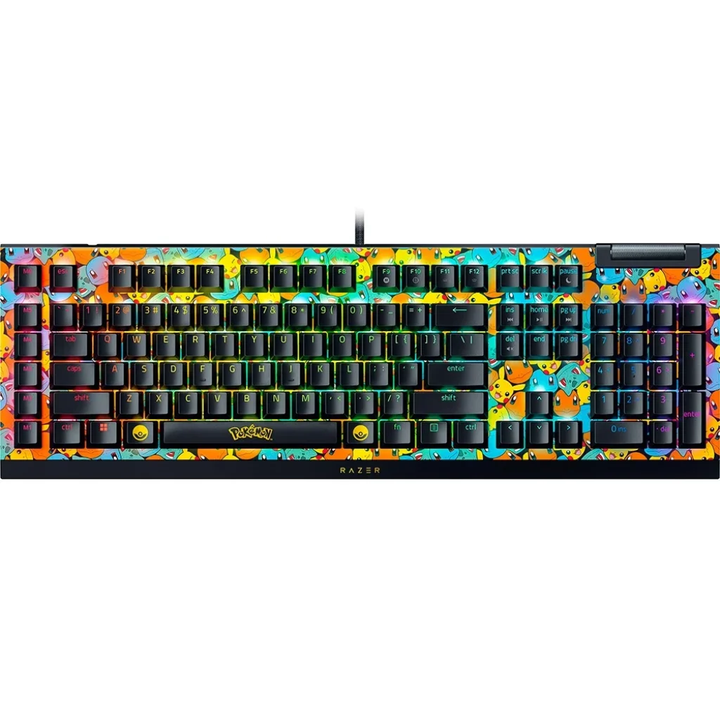 Teclado Mecânico Gamer Razer BlackWidow V4 X, Chroma RGB, Switch Green, Pokémon Kanto Starters Edition, Layout US