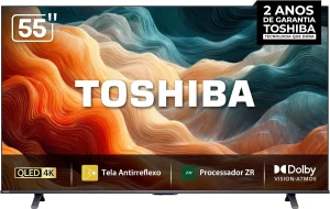 Toshiba Smart TV MiniLED QLED 4K 55″ Polegadas 55M450SS com Painel Antirreflexo Processador de AI ZR Som Aprimorado por AI Modo Game