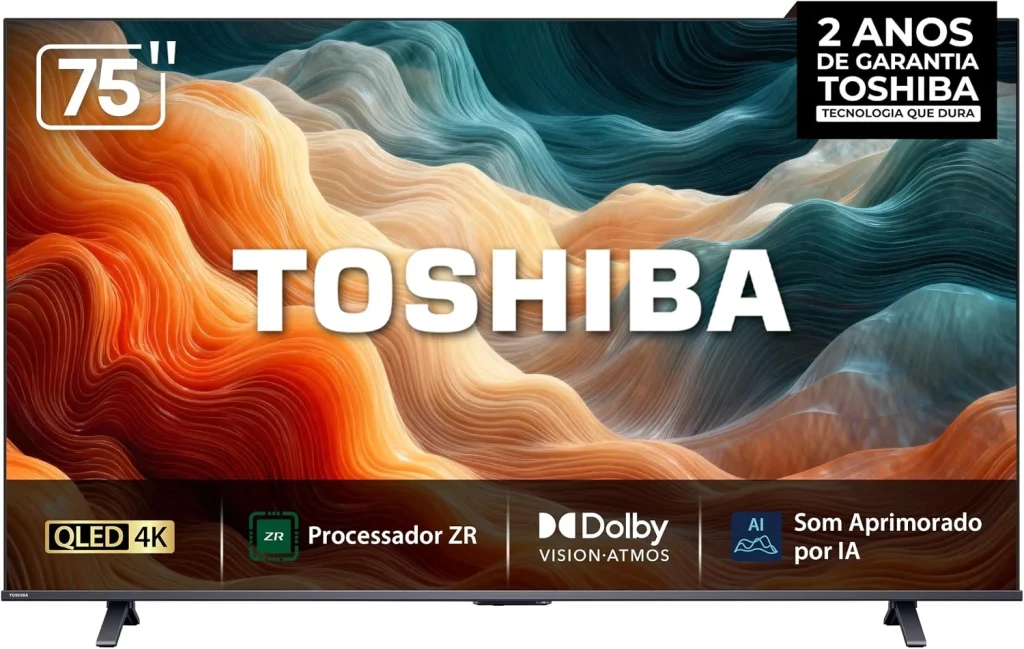 Toshiba Smart TV QLED 4K 75 polegadas M450RS com Processador de AI ZR Dolby Vision Atmos Som Aprimorado por AI Modo Game