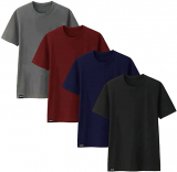 Kit com 4 Camisetas Básicas de Algodão Masculinas T-Shirt Slim Tee – Cores Sortidas