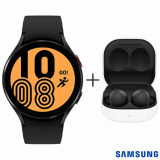 Galaxy Watch4 BT 44mm Samsung Preto com 1,4″ + Fone de Ouvido sem Fio Samsung Galaxy Buds2 Preto – SM-R177NZKPZTO